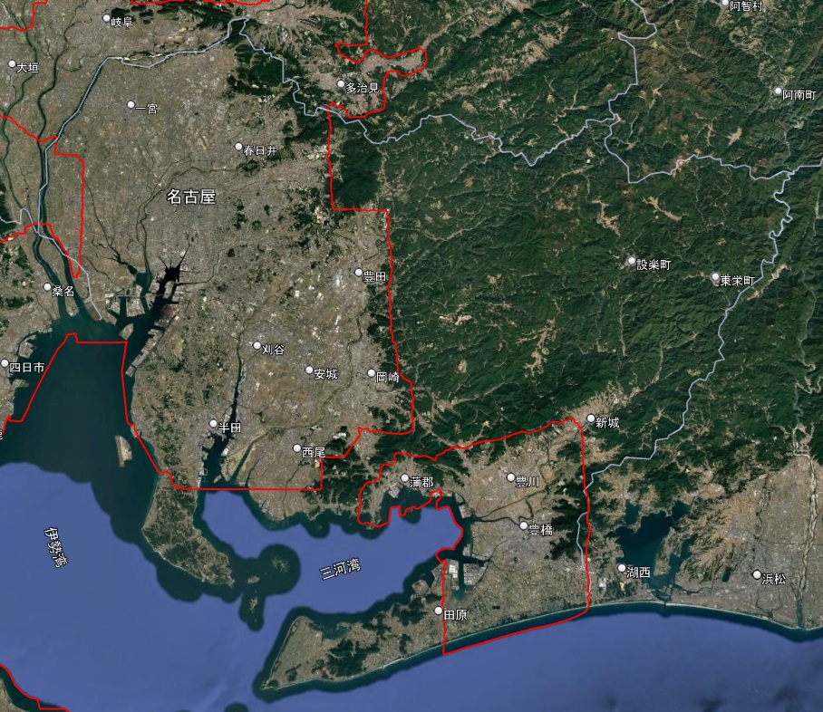 Google Earth 3Dh表示エリア 愛知県 全体