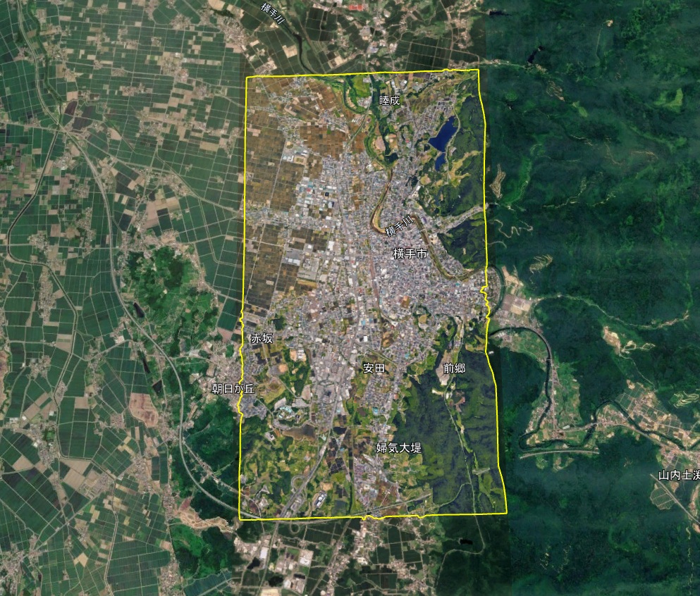 Google Earth 3D表示エリア 岩手県 秋田県 横手市周辺 2026年10月4日現在