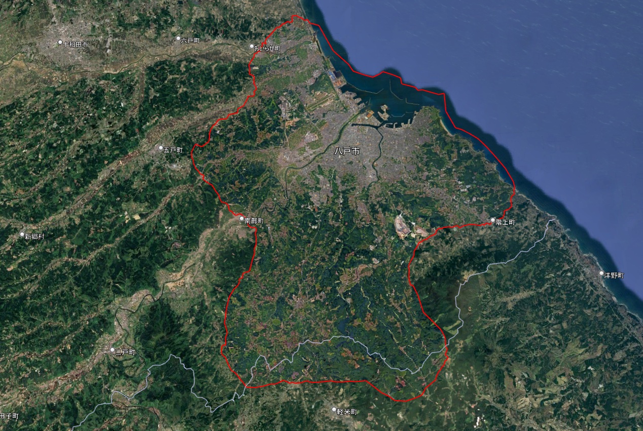 Google Earth 3D表示エリア 青森県 八戸市周辺 2026年10月3日現在