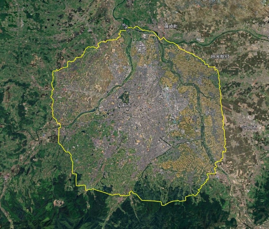 Google Earth 3D表示エリア 青森県 弘前市周辺 2026年10月3日現在
