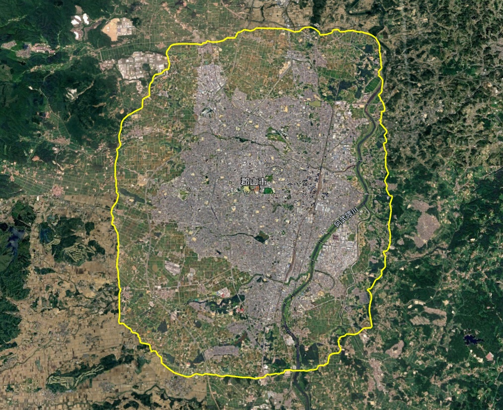 Google Earth 3D表示エリア 福島県 郡山市周辺 2026年10月4日現在