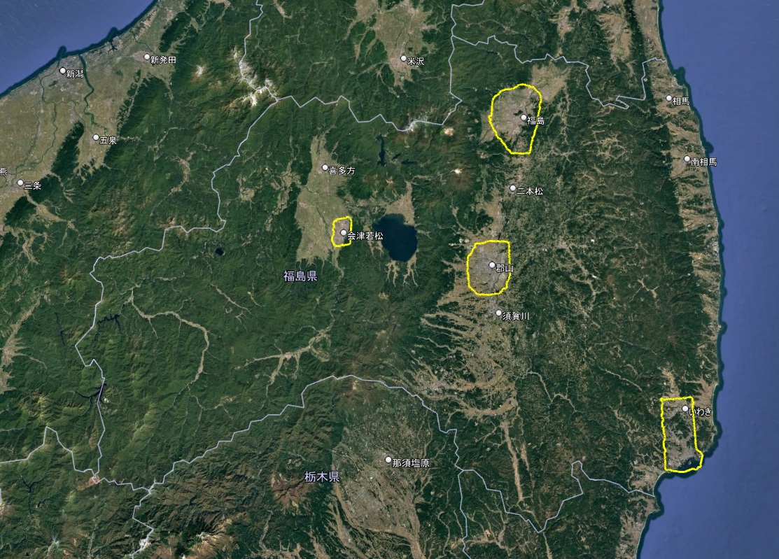 Google Earth 3D表示エリア 福島県 2026年10月4日現在