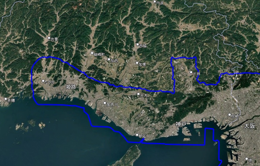 Google Earth 3Dh表示エリア 兵庫県 尼崎 神戸 龍野