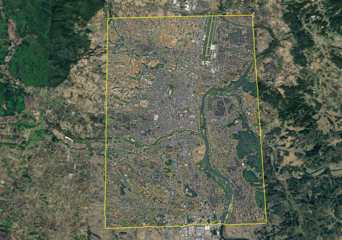 Google Earth 3D表示エリア 岩手県 花巻市周辺 2026年10月3日現在