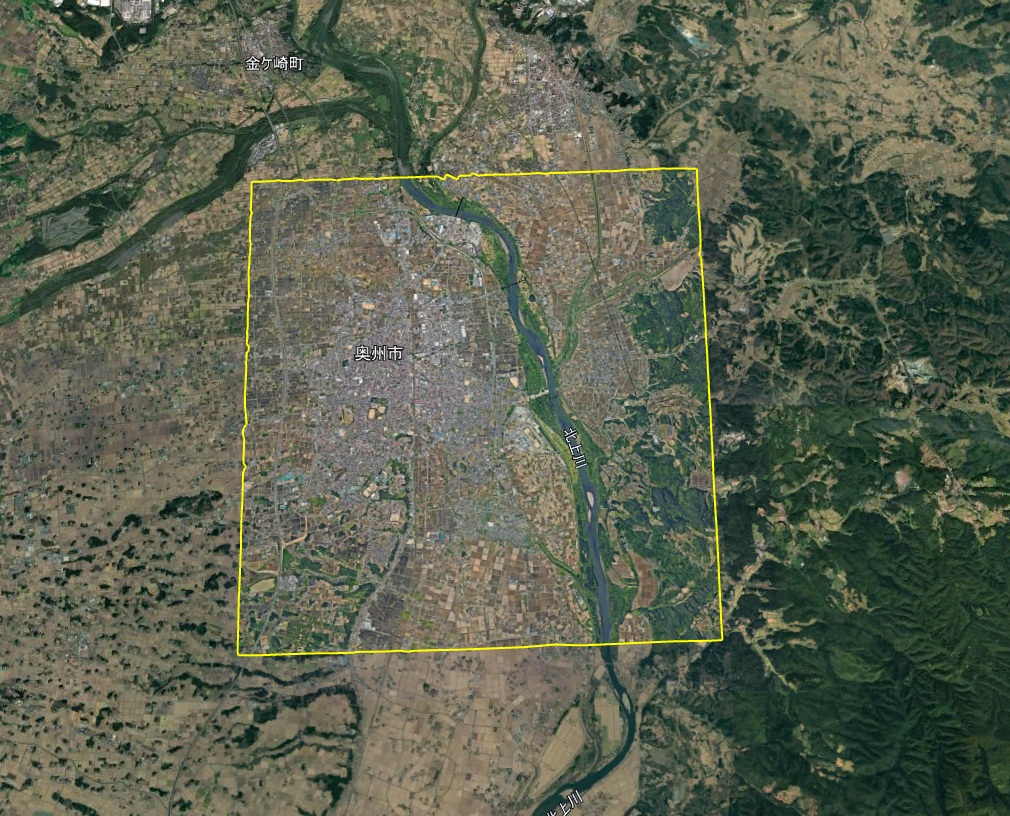 Google Earth 3D表示エリア 岩手県 奥州市周辺 2026年10月3日現在