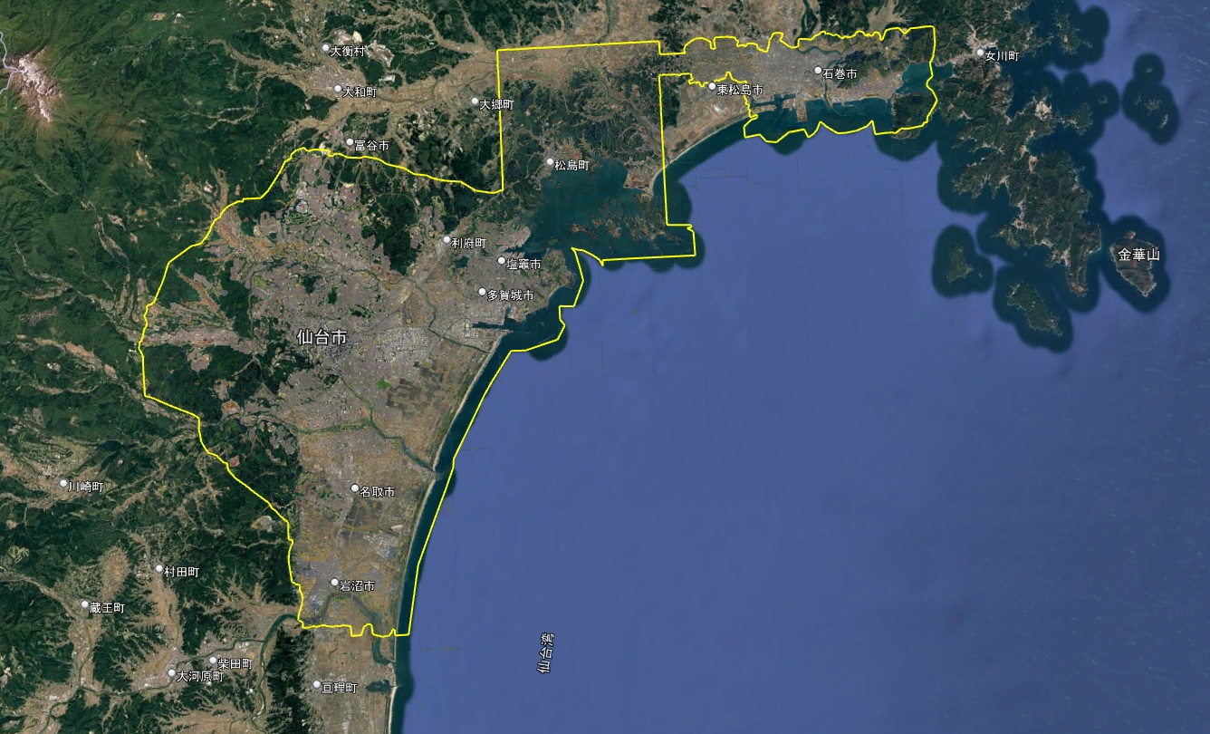 Google Earth 3D表示エリア 宮城県 仙台市周辺 2026年10月4日現在