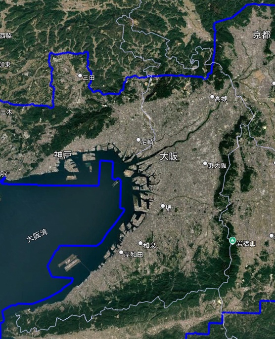 Google Earth 3Dh表示エリア 大阪府 全体