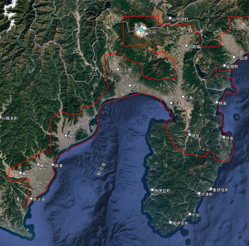 Google Earth 3D表示エリア 巨大エリアの一部/静岡県内の3D表示エリア