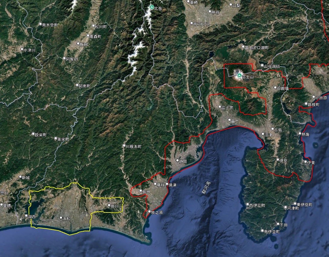 Google Earth 3Dh表示エリア 静岡県 全体