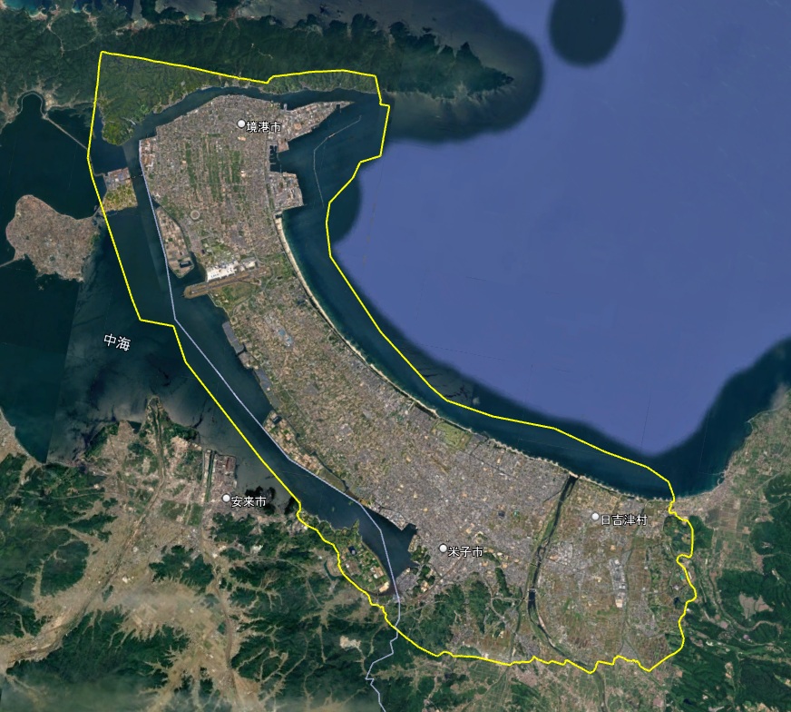 Google Earth 3Dh表示エリア 鳥取県 米子市 境港市