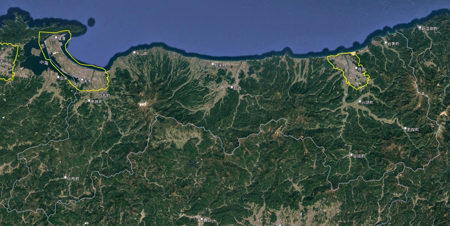Google Earth 3Dh表示エリア 鳥取県 全体