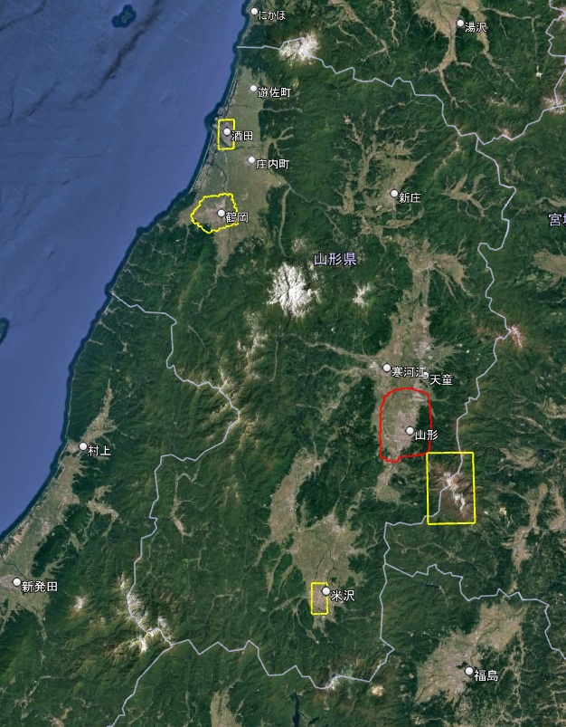 Google Earth 3D表示エリア 山形県 2026年10月4日現在