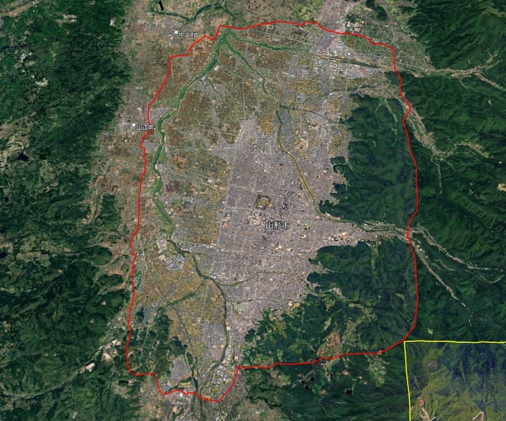 Google Earth 3D表示エリア 山形県 山形市周辺 2026年10月4日現在